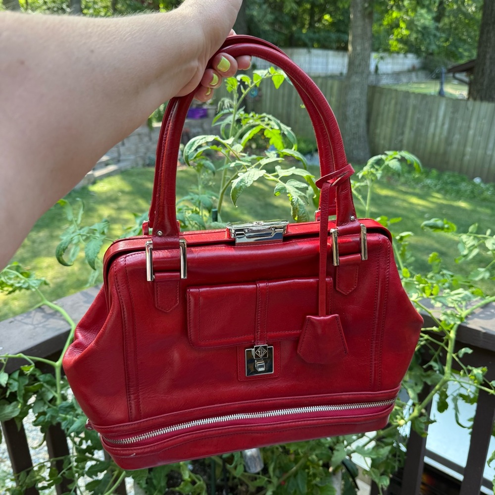 Eileen West Lipstick Red Leather Shoulder Hand Bag And Change Purse